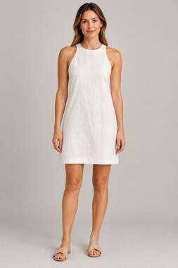 On 34th White Linen Lined Sleeveless Shift Dress Coastal Vacation Minimalist M
